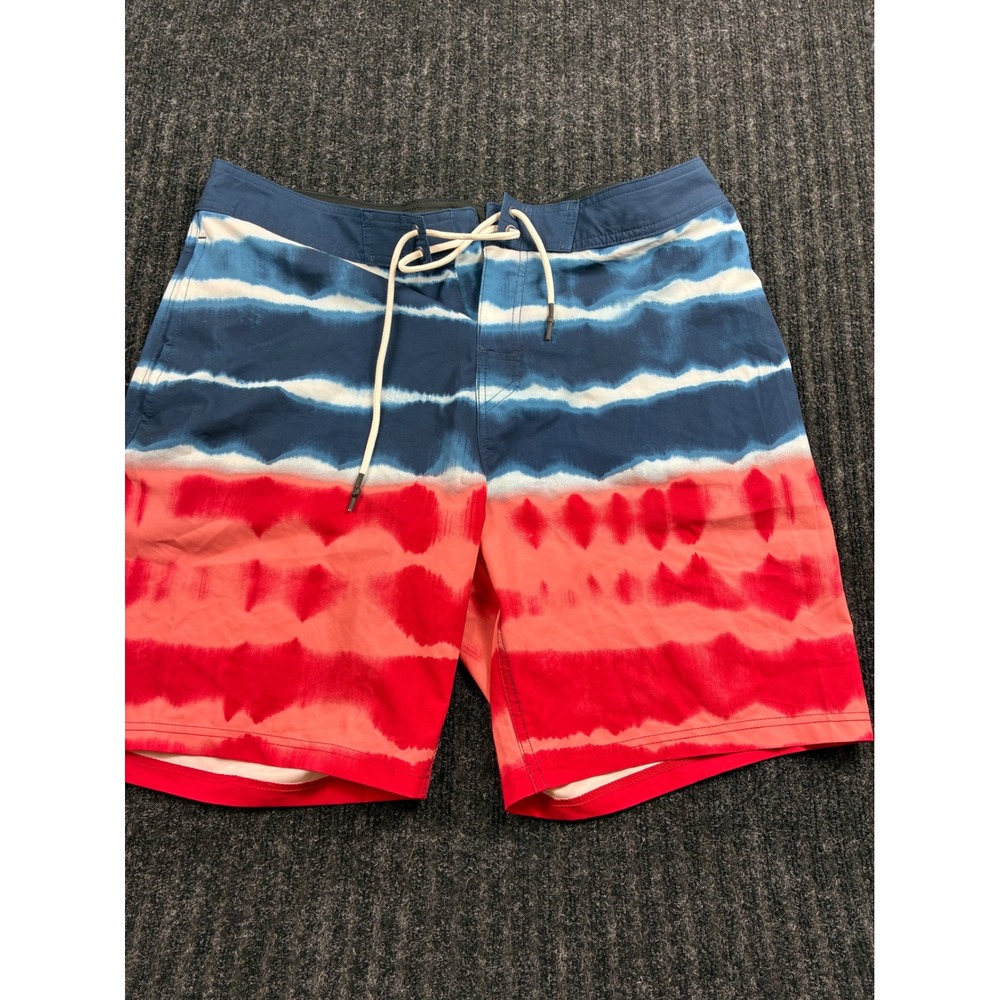 Mens Tie Dye Swim Trunks Navy Blue Red White Striped Board Shorts Beachwear - Picture 2 of 4